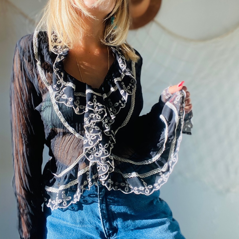 Kaelyn-Max Vintage Ruffled Sheer Blouse